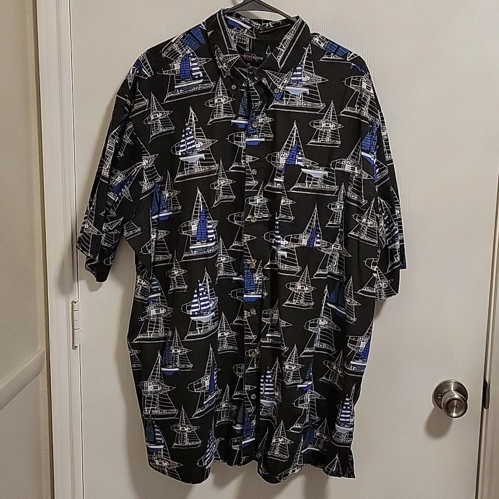 Canyon Ridge Mens XL Sail Boat Short Sleeve Button Down Vacation Resor‎ Beach